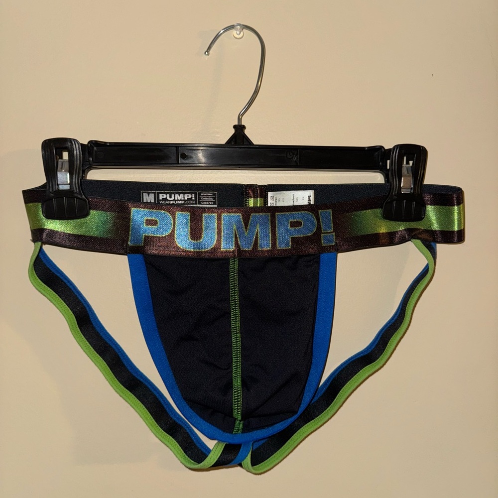 Men's Neon Green and Blue Pump Jockstrap